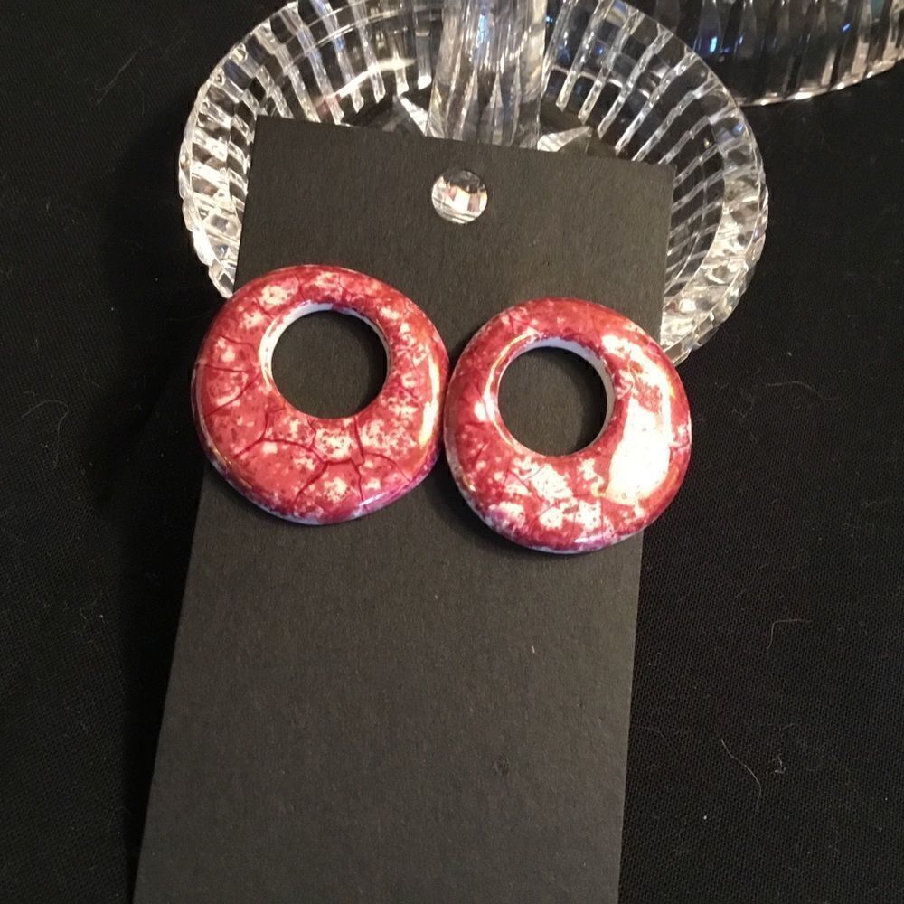 Brick & Cream Colored Spatter Ceramic Earrings